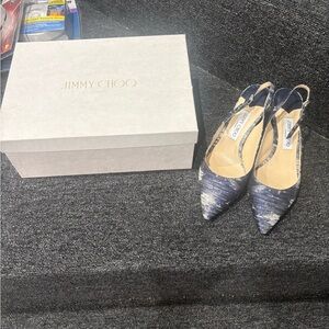 Jimmy Choo Blue Textured Slingback Pointed-Toe Pumps